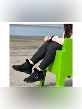 NWOB Telic APRES-SKI COMFORT BOOT Black Knit Fur-Trim Slip-On Boots size US 9